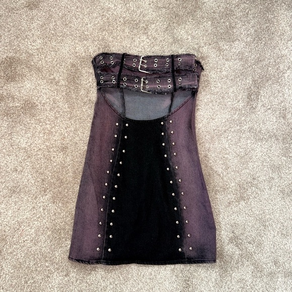 Outcast Clothing Catya Black Denim Belt Buckle Studded Cut Out mini dress xs - Picture 6 of 8